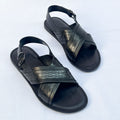 Riviera Woven-Print Cross Sandal – Black
