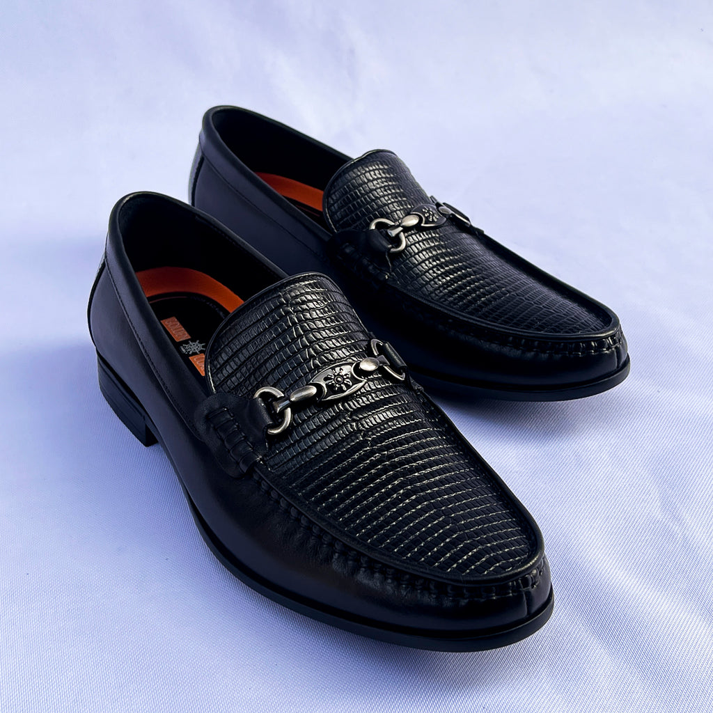 Commodore Lizard-Print Horsebit Loafer – Black