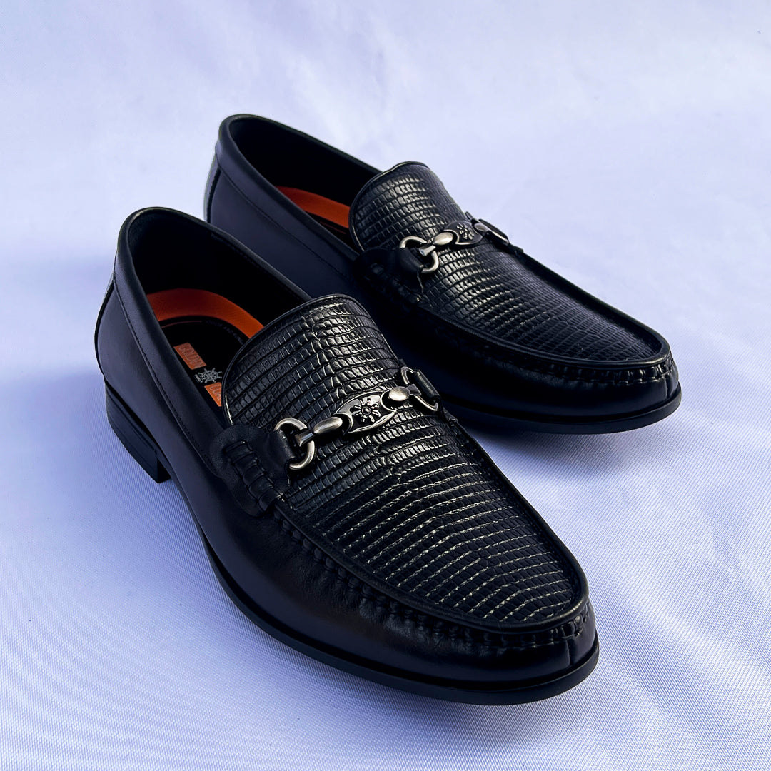 Commodore Lizard-Print Horsebit Loafer – Black