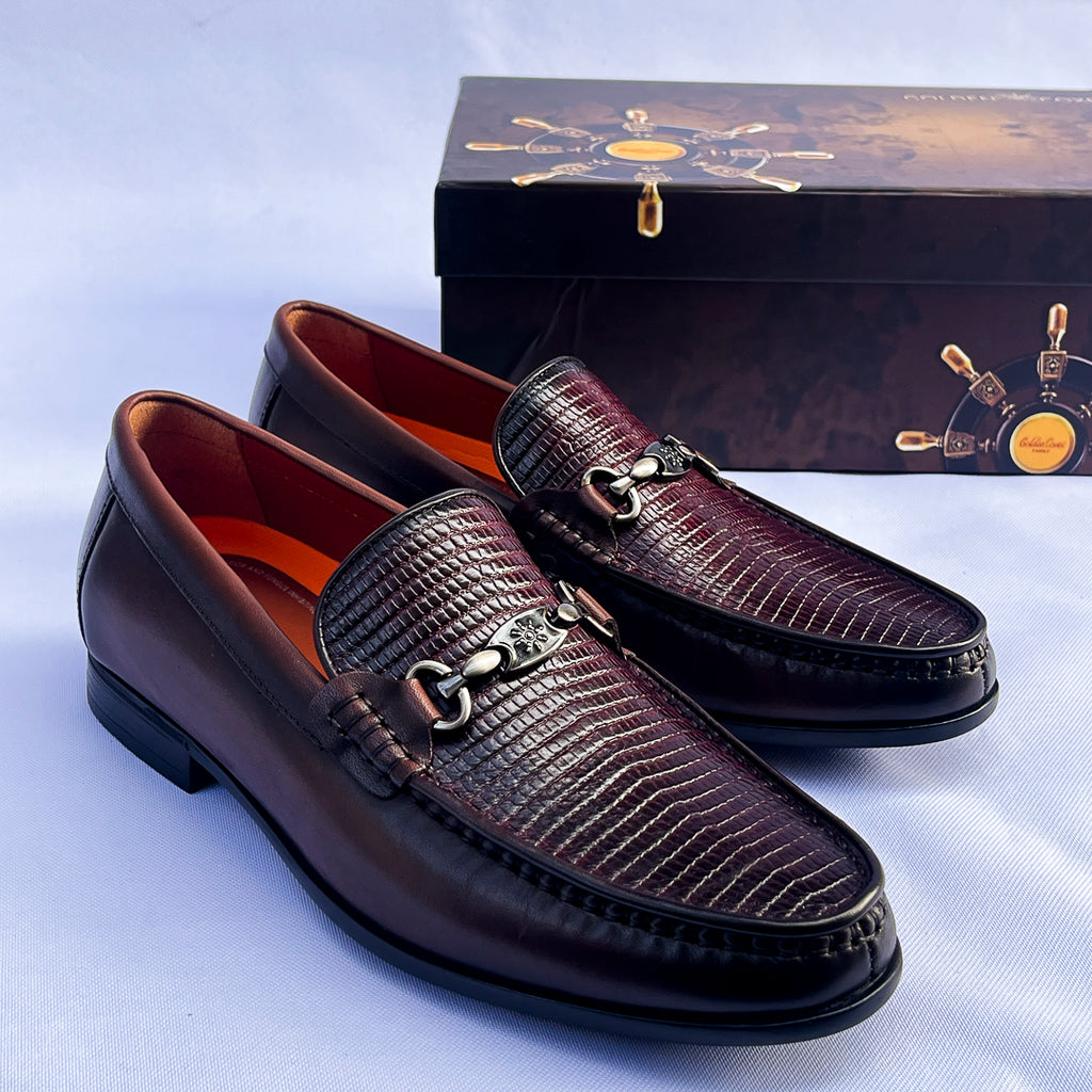 Commodore Lizard-Print Horsebit Loafer – Oxblood