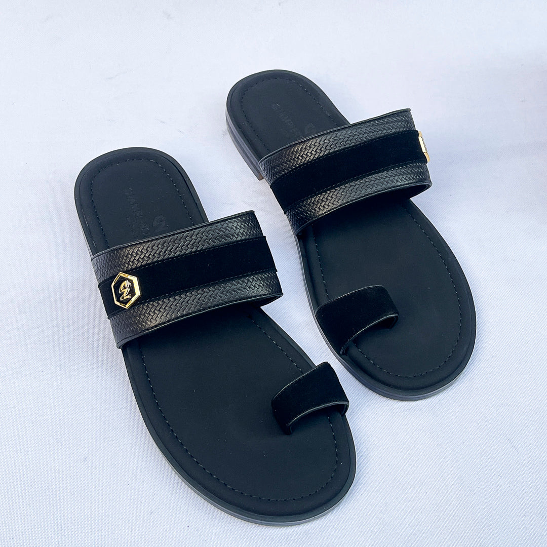 Nobile Toe-Loop Leather Slide – Black