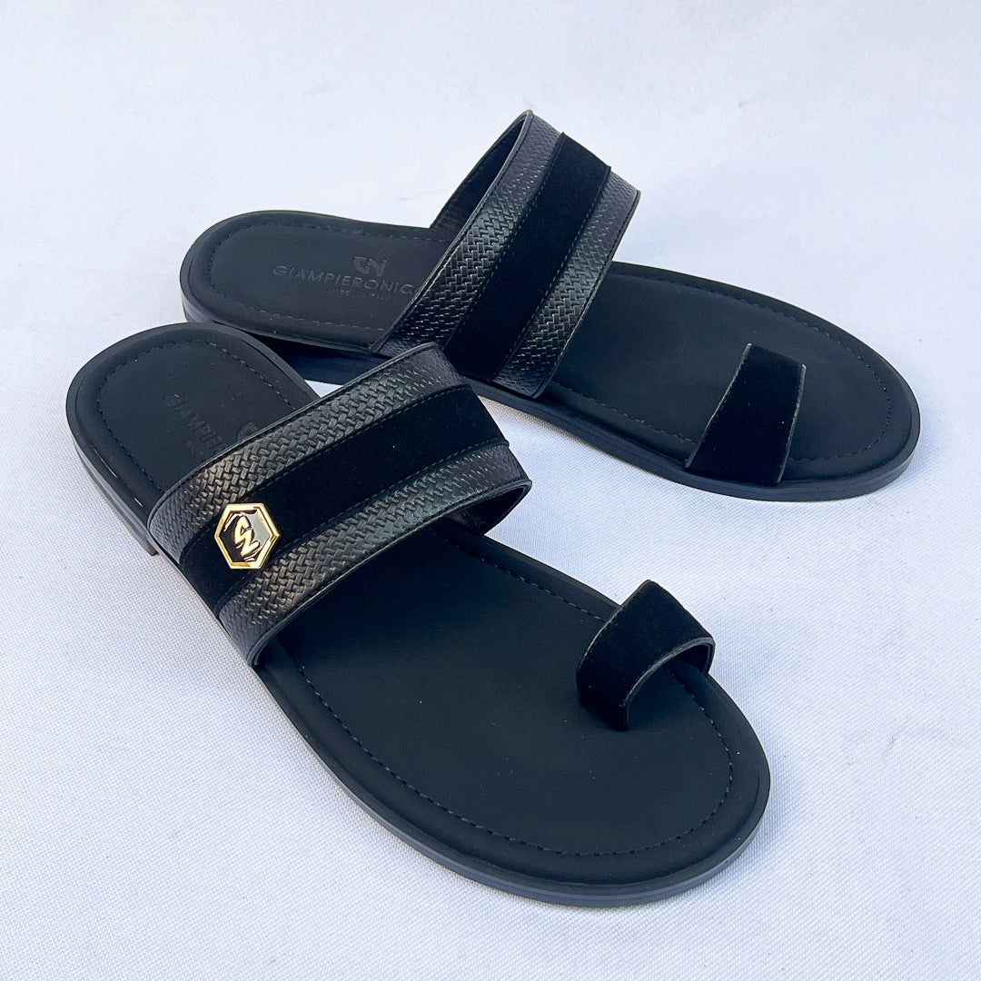Nobile Toe-Loop Leather Slide – Black