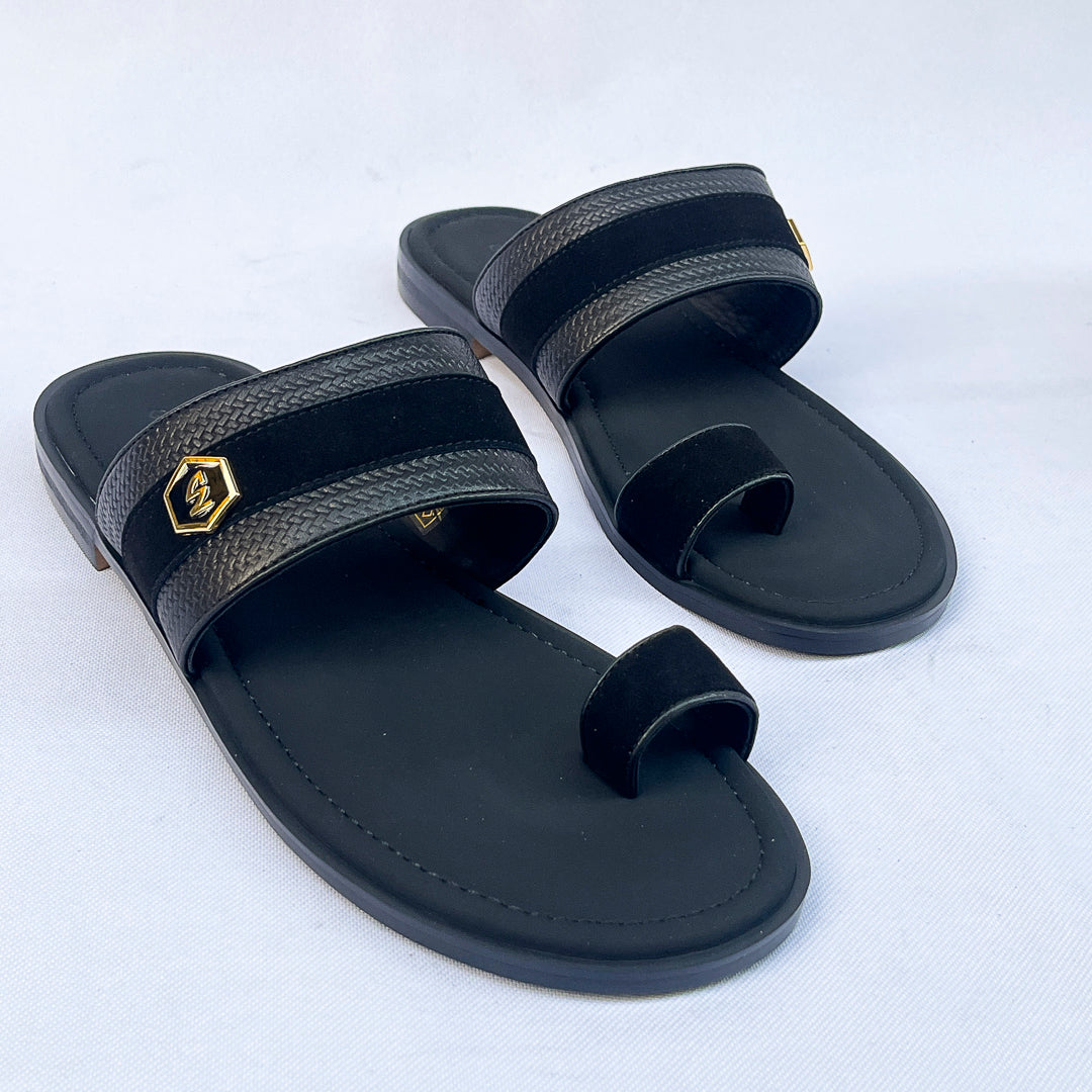 Nobile Toe-Loop Leather Slide – Black