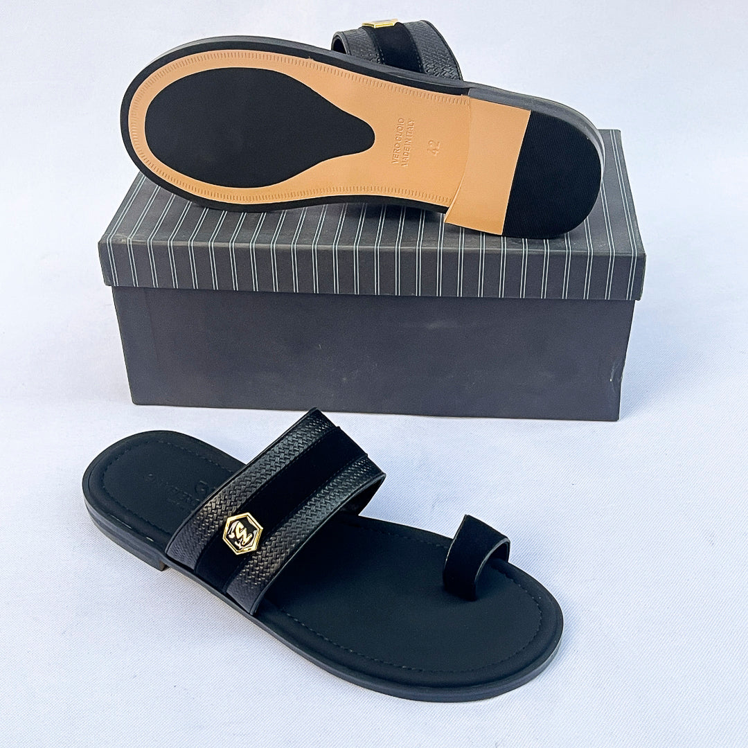 Nobile Toe-Loop Leather Slide – Black