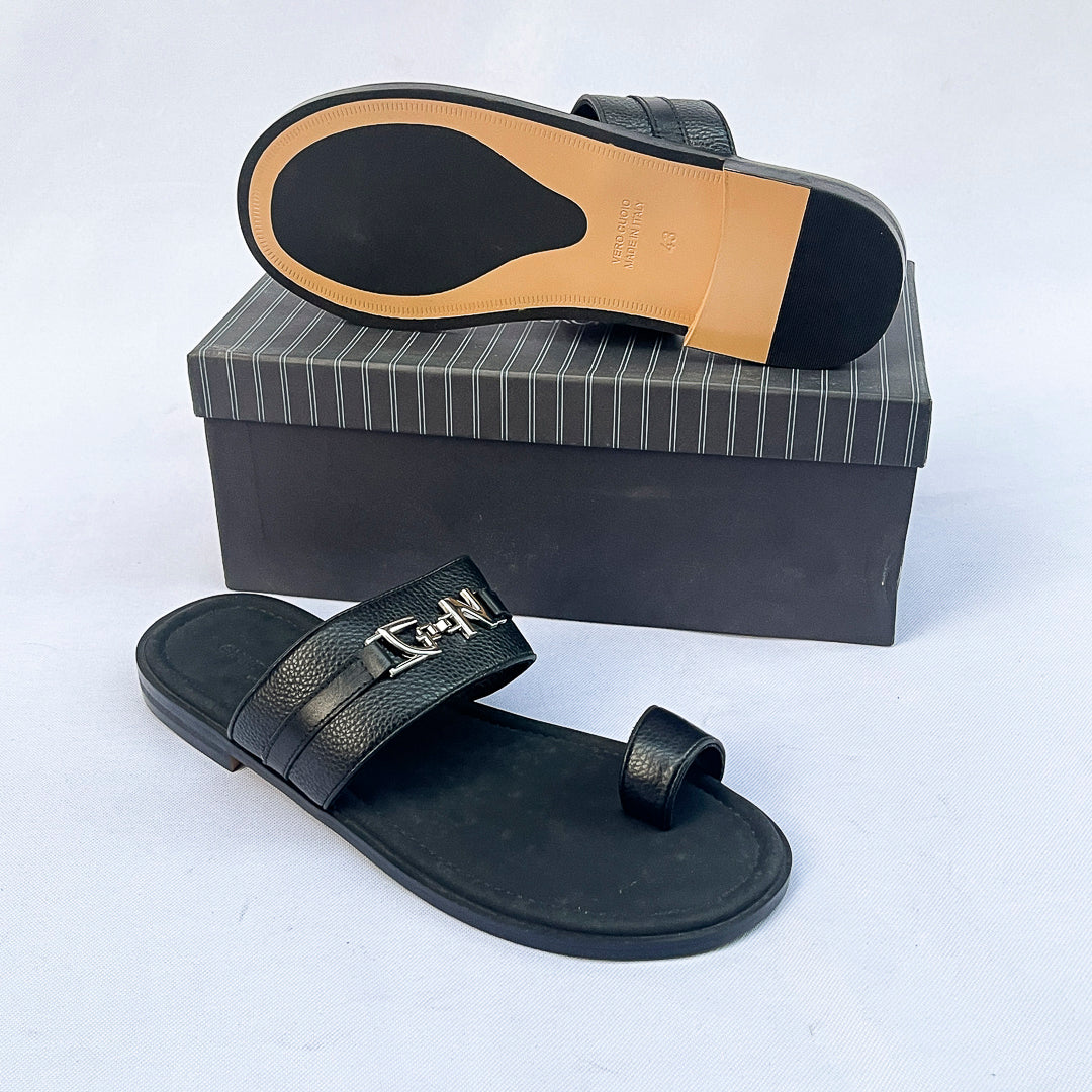 Capitano Bit Toe-Loop Leather Slide – Black
