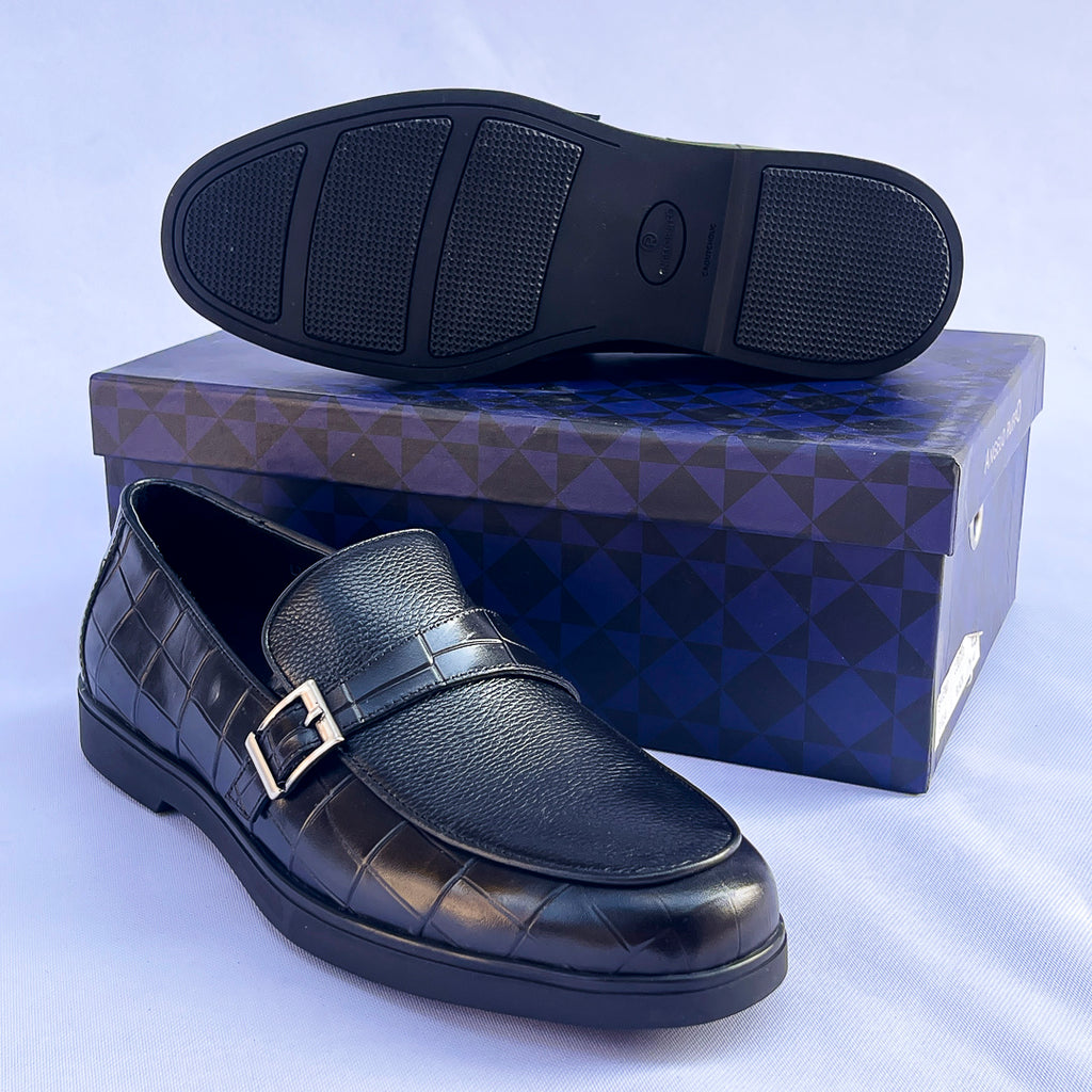 Emperor Croc-Texture Buckle Loafer – Black
