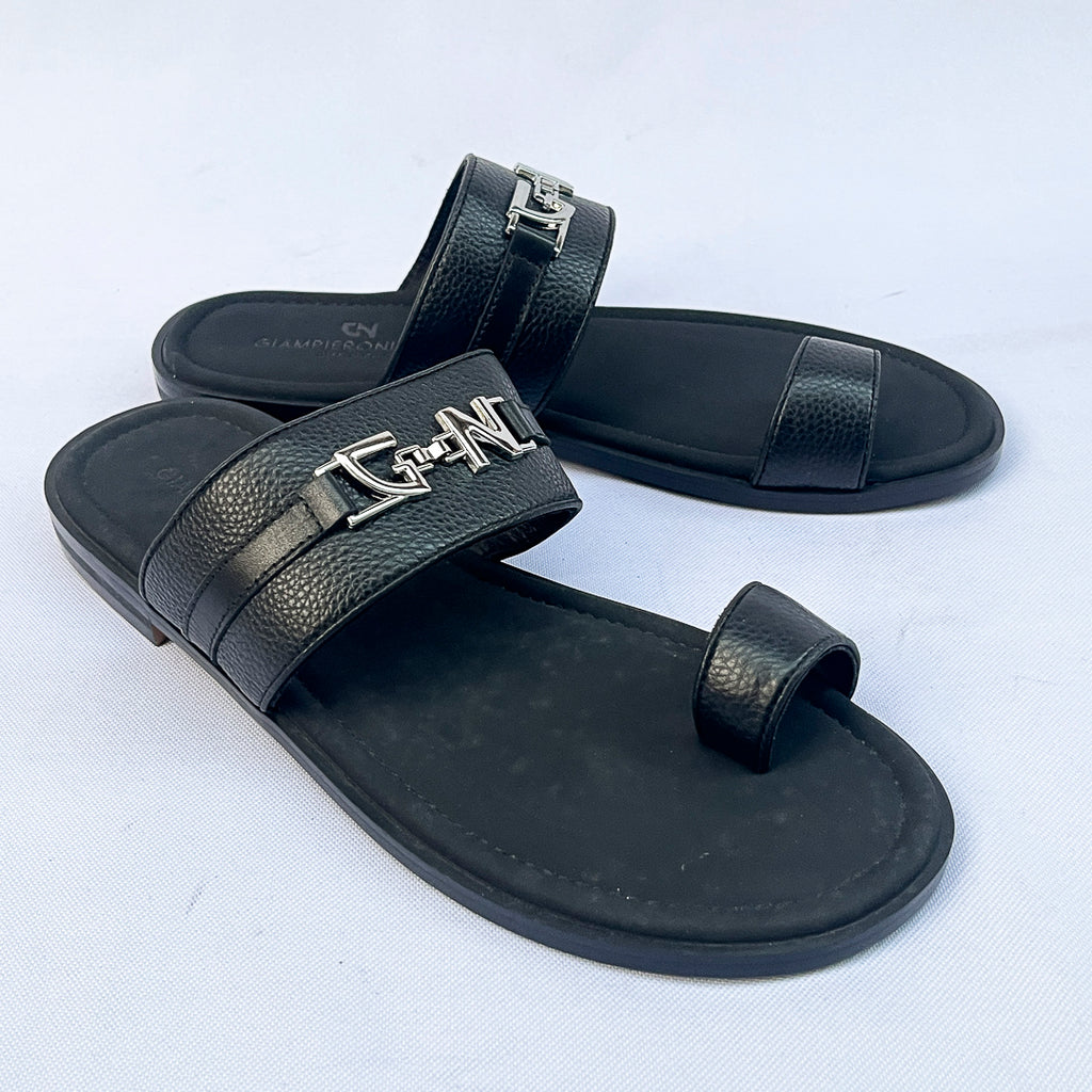 Capitano Bit Toe-Loop Leather Slide – Black