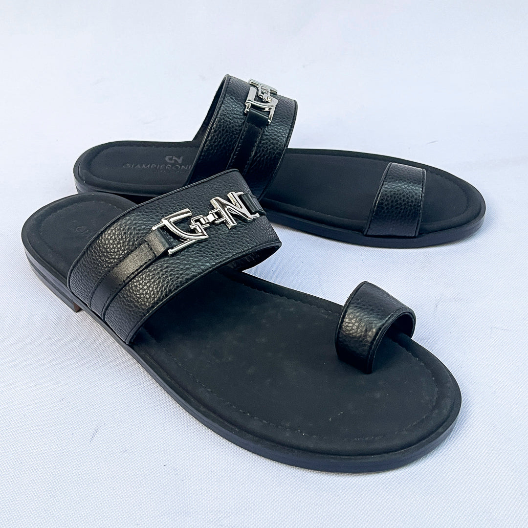 Capitano Bit Toe-Loop Leather Slide – Black