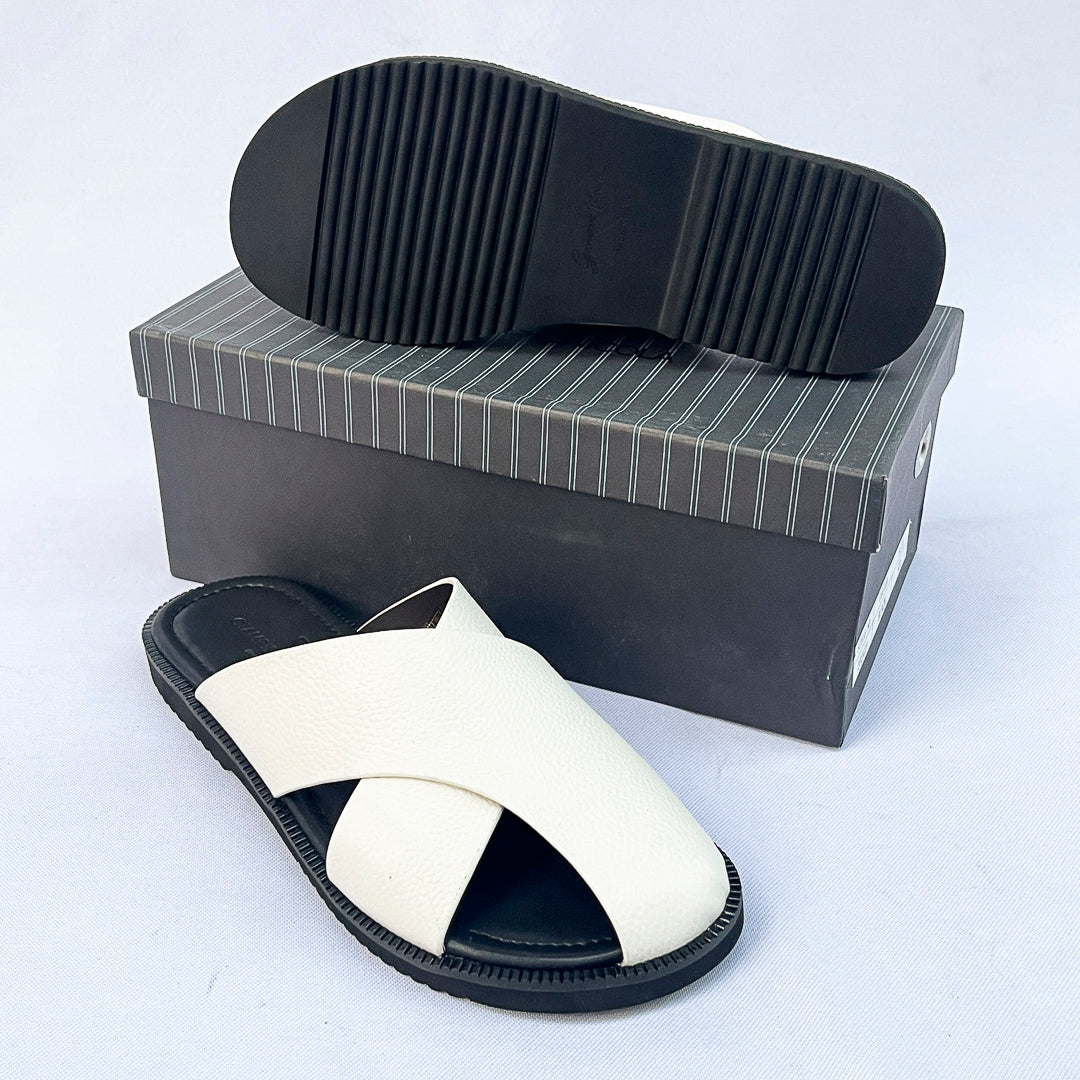 Santorini Cross-Strap Leather Slide – White