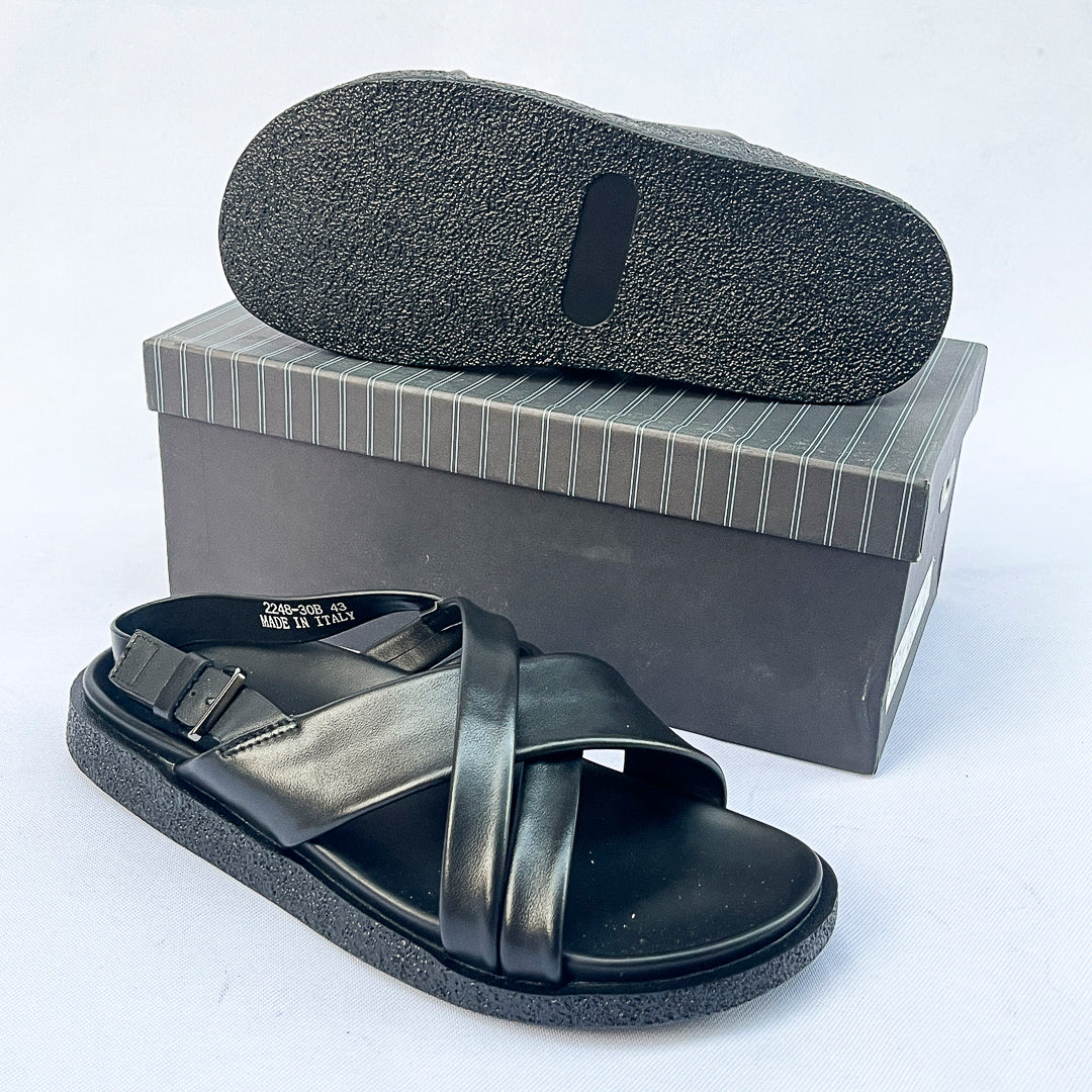 Atlas Cross-Strap Back-Strap Leather Sandal – Black