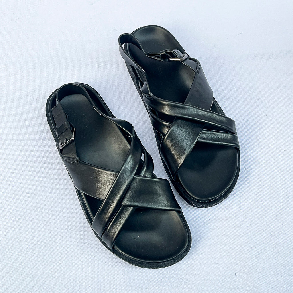 Atlas Cross-Strap Back-Strap Leather Sandal – Black