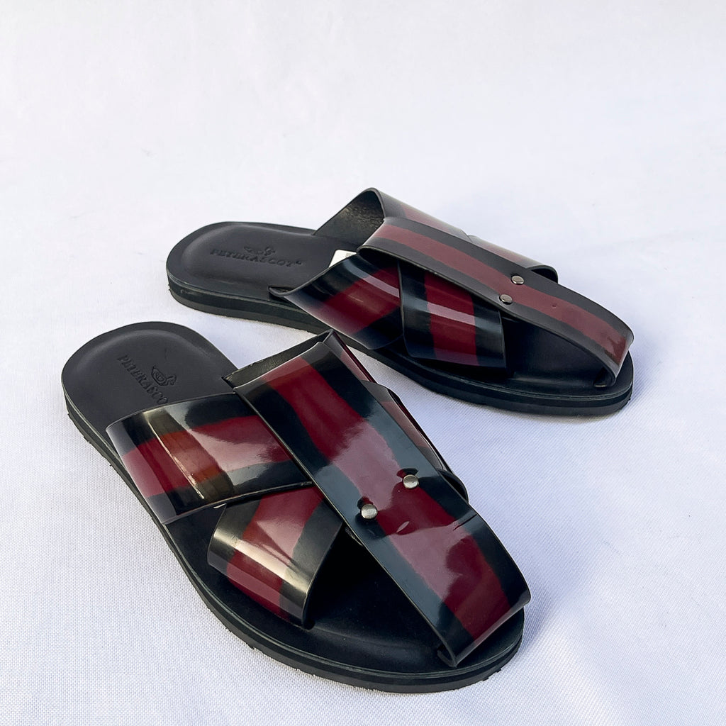 Sovereign Cross-Strap Leather Slide – Oxblood