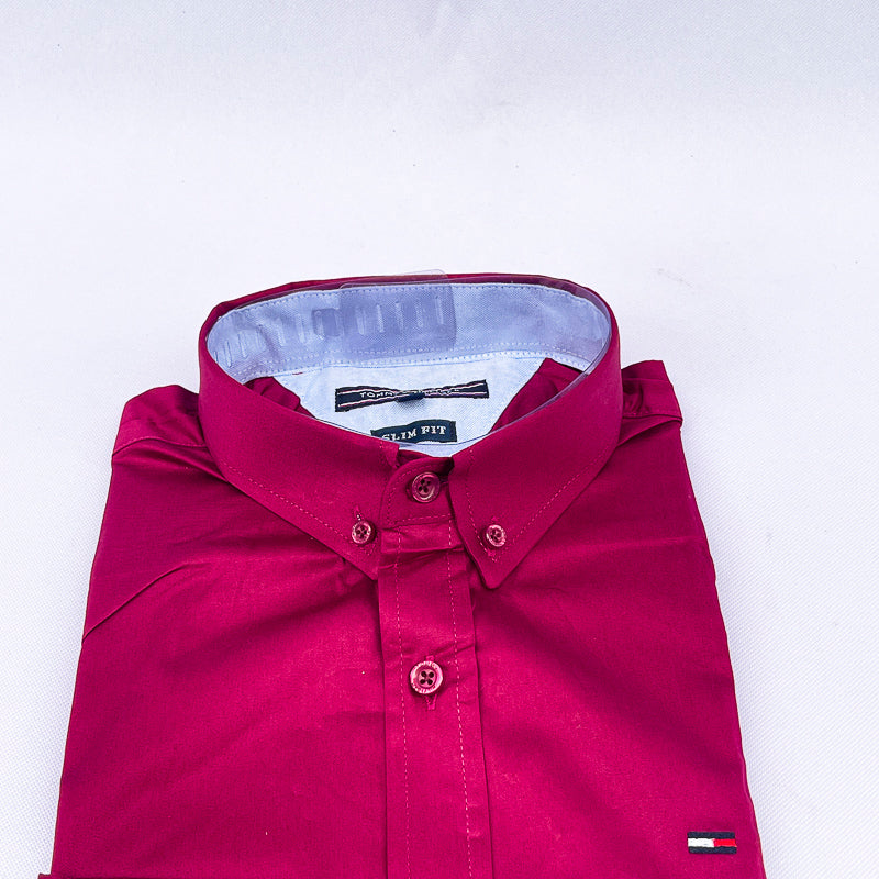 Men's Slim Fit Solid Shirt - Burgundy