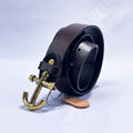 Men's Genuine Brown Leather Belt – Gold Anchor Buckle