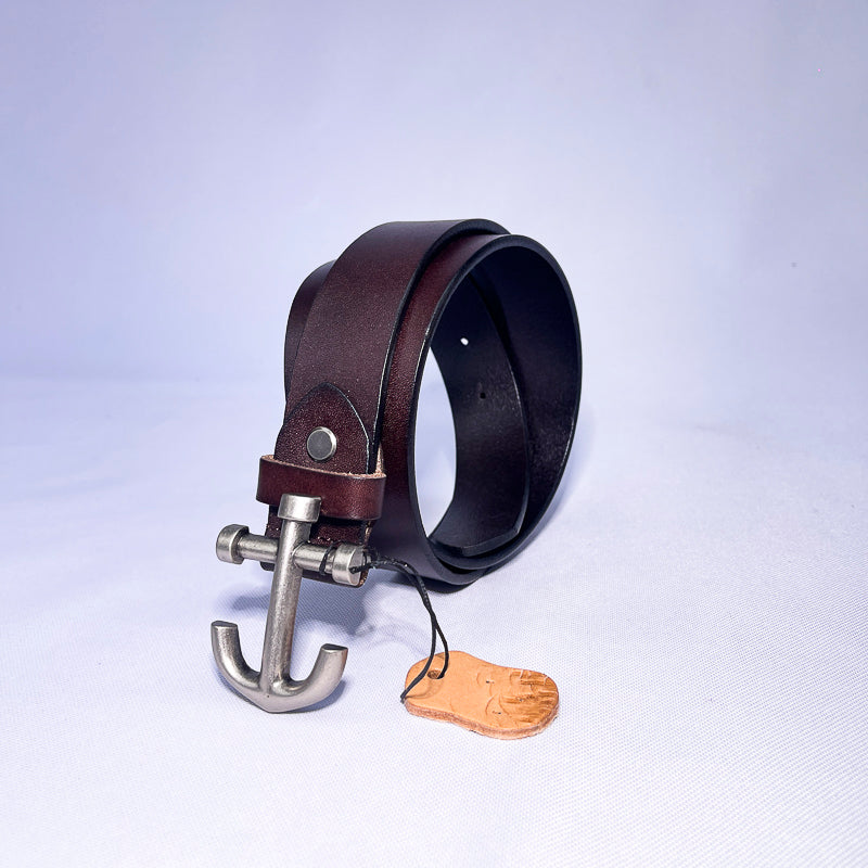Men's Genuine Brown Leather Belt – Silver Anchor Buckle