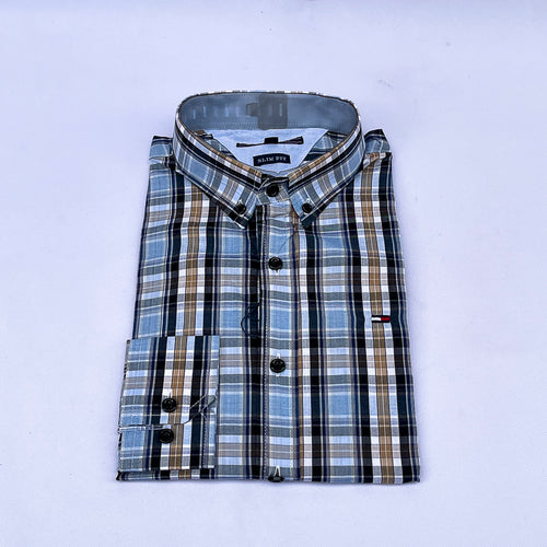 Men's Check Shirt – Blue Khaki