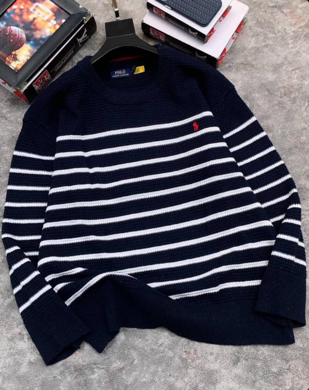 Men's Striped Knit Sweater – Navy White