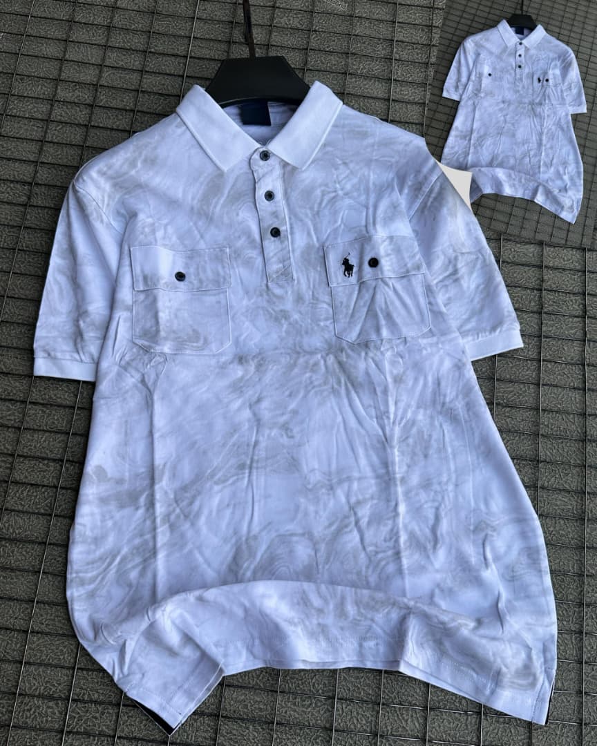 Men's Marble Pattern Polo - White