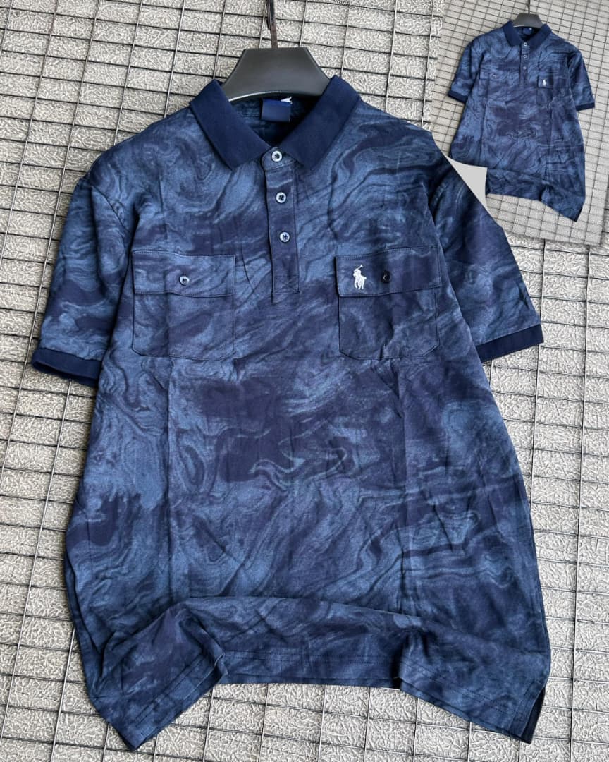 Men's Marble Pattern Polo - Navy
