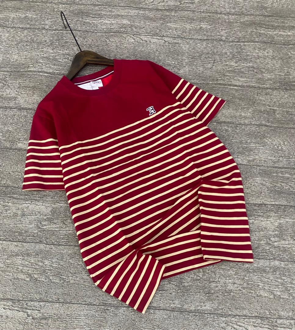 Men's Striped T-Shirt – Burgundy