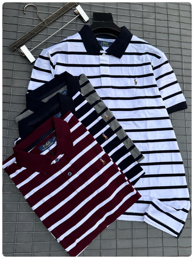 Men's Striped Polo Shirt – Black White