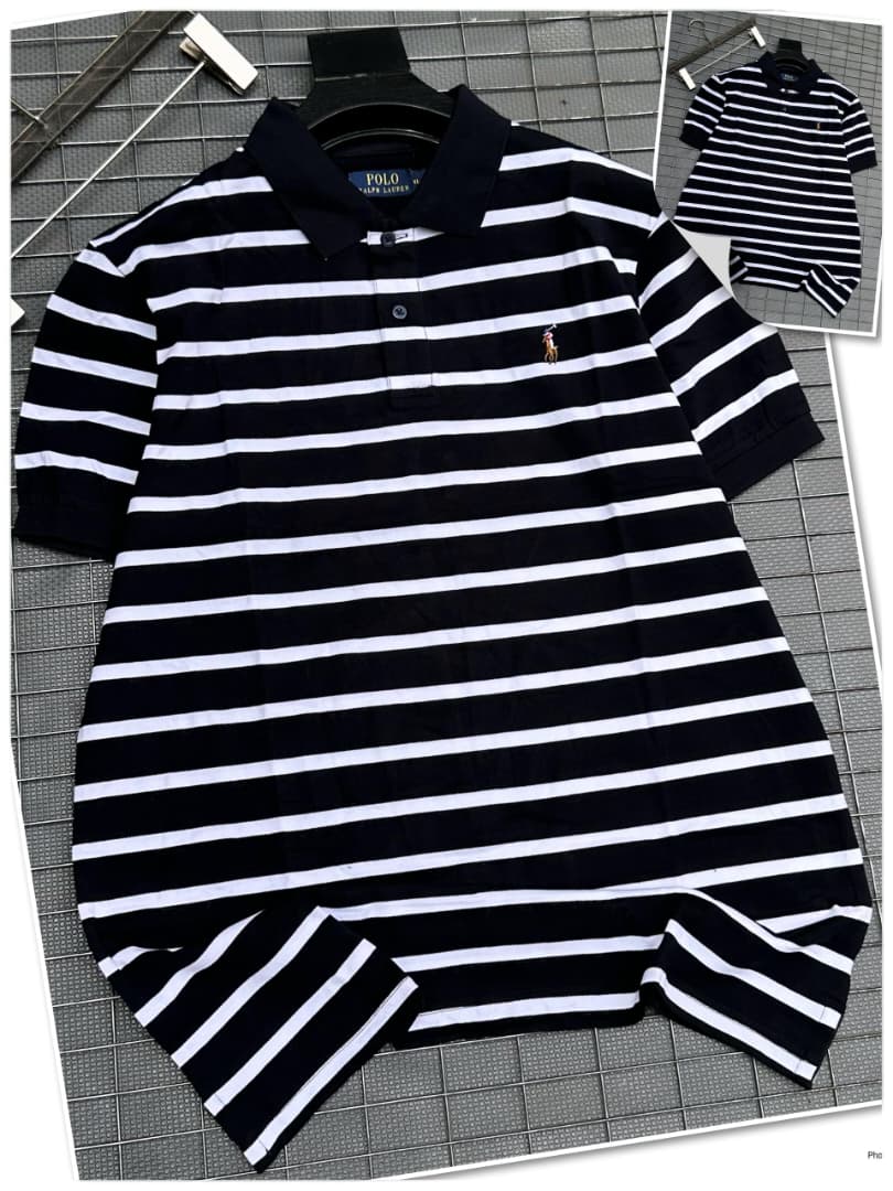 Men's Striped Polo Shirt – Black White