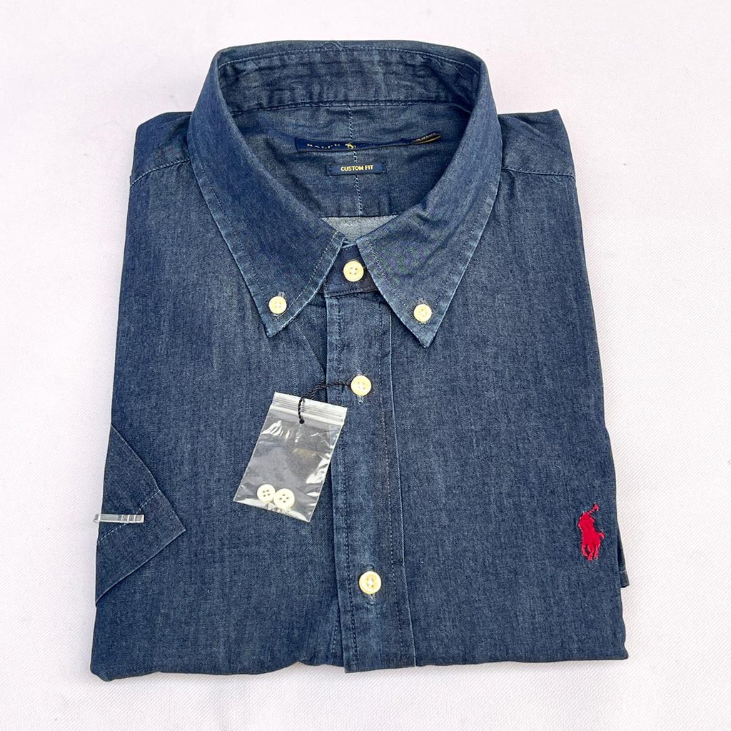 Navy Blue Short Sleeve Chambray Shirt