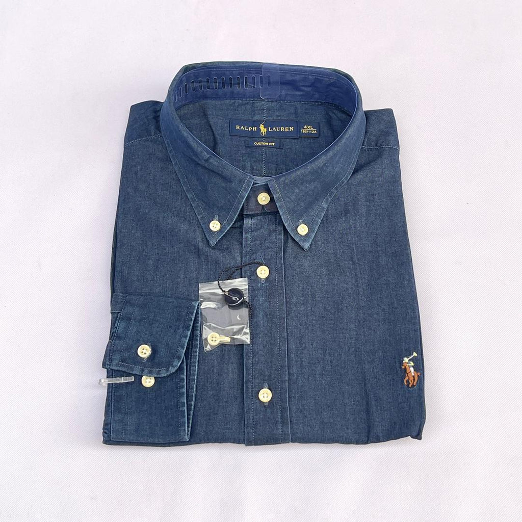 Navy Blue Long Sleeve Chambray Shirt