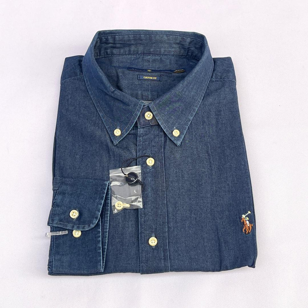Navy Blue Long Sleeve Chambray Shirt