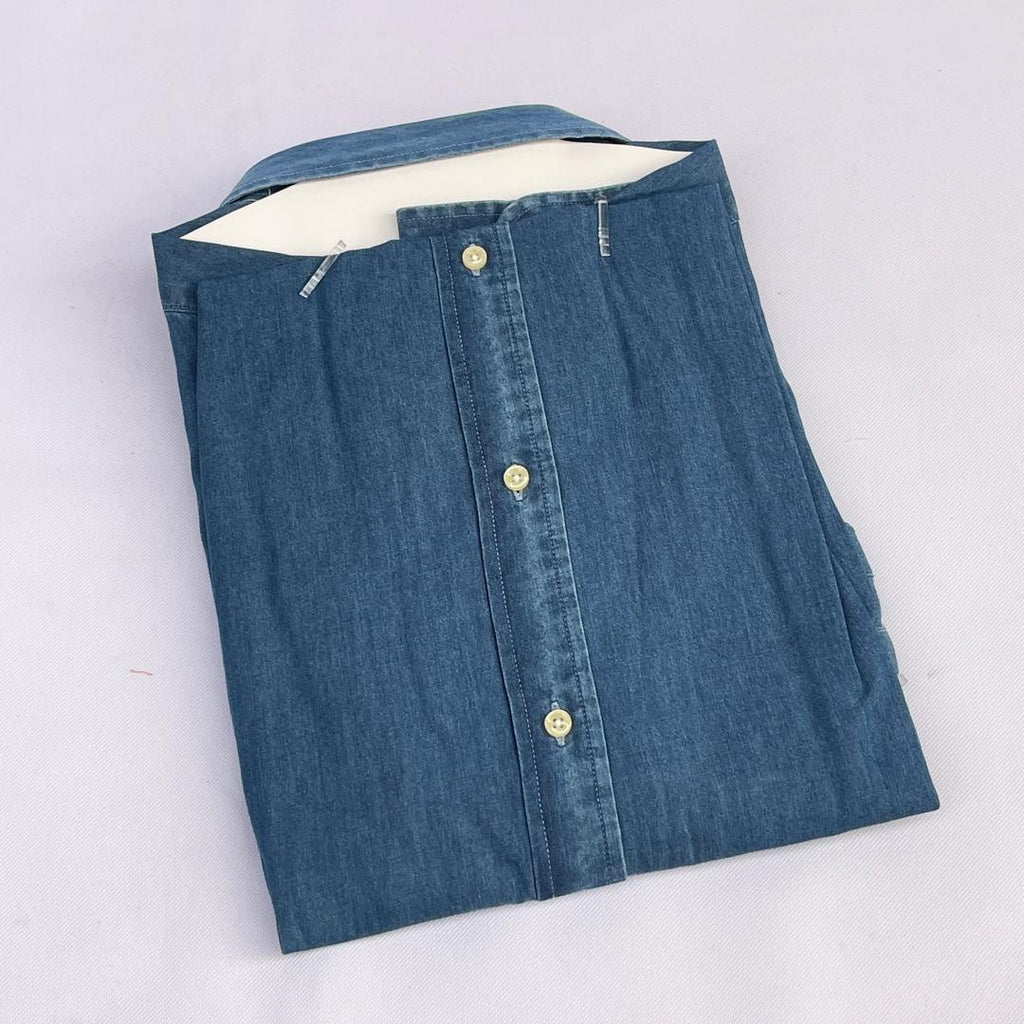 Navy Blue Long Sleeve Chambray Shirt