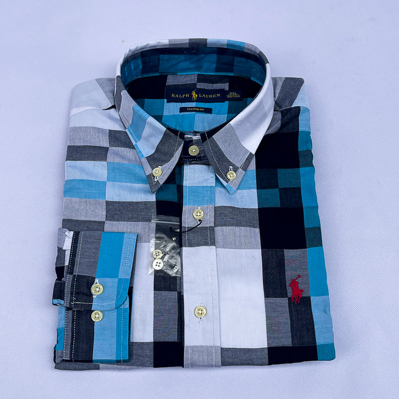 Men's Ocean Blue Patchwork Check Shirt