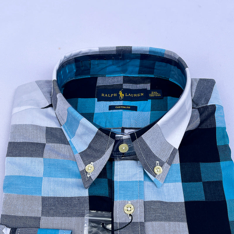 Men's Ocean Blue Patchwork Check Shirt