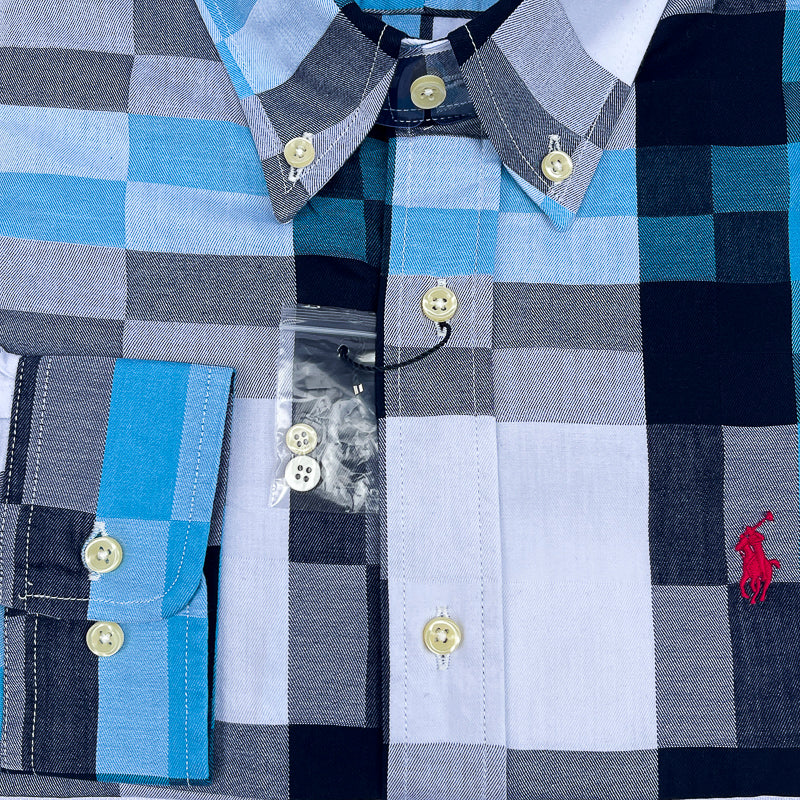 Men's Ocean Blue Patchwork Check Shirt