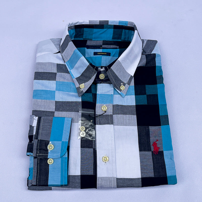 Men's Ocean Blue Patchwork Check Shirt