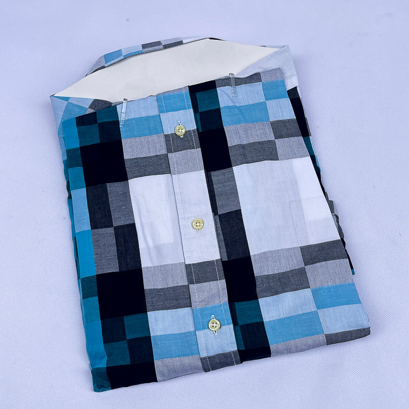 Men's Ocean Blue Patchwork Check Shirt