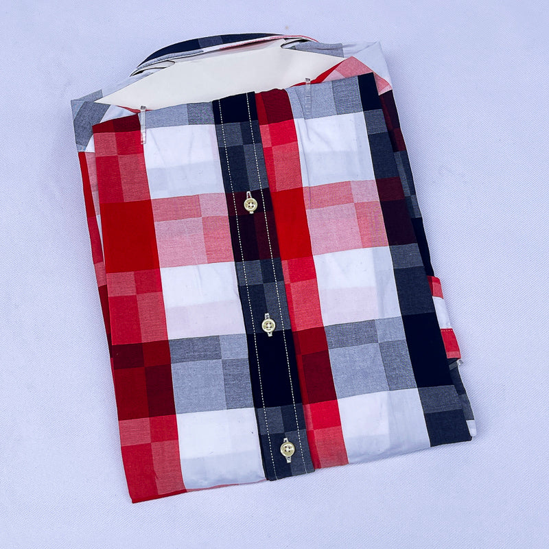 Men's Crimson Patchwork Check Shirt