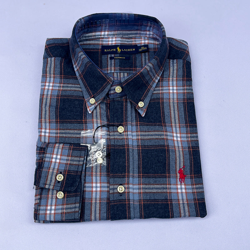 Men's Denim Rust Plaid Flannel Shirt