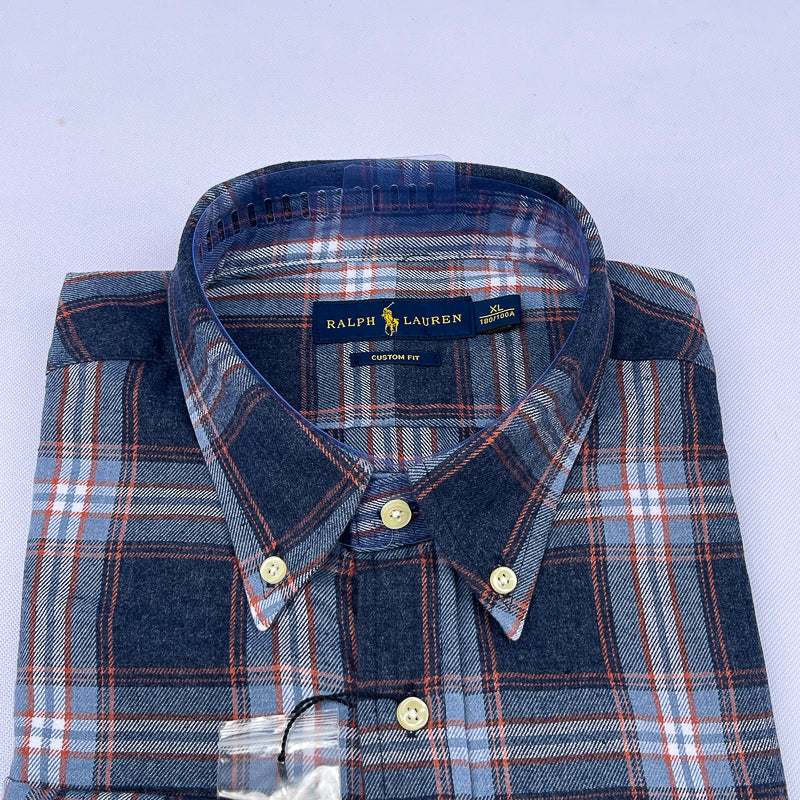 Men's Denim Rust Plaid Flannel Shirt