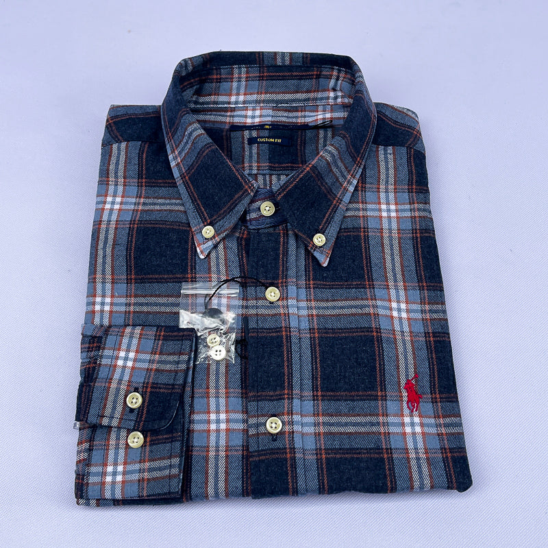 Men's Denim Rust Plaid Flannel Shirt