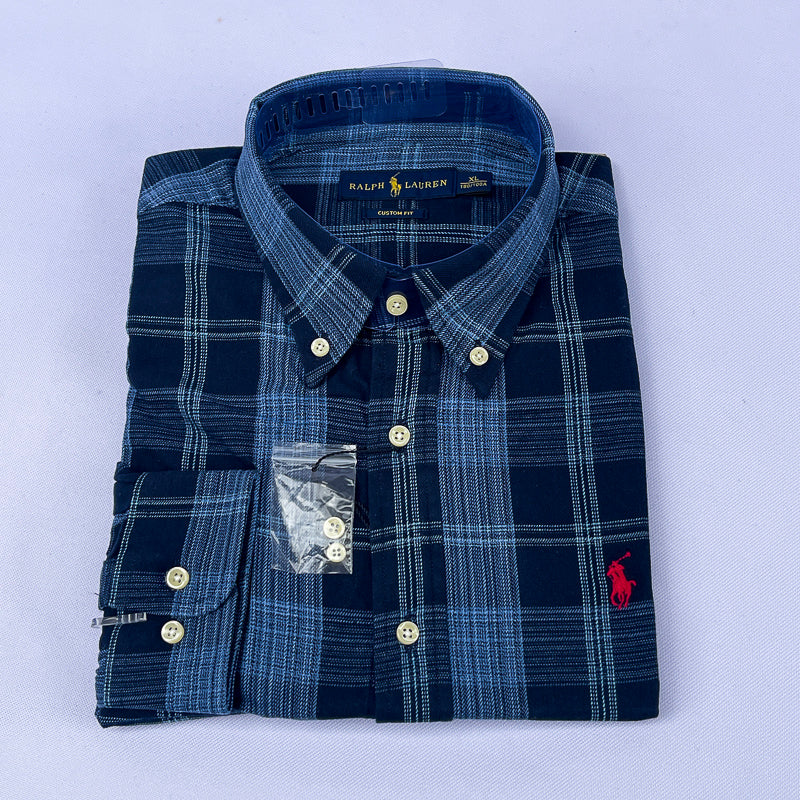 Men's Navy Sky Check Flannel Shirt