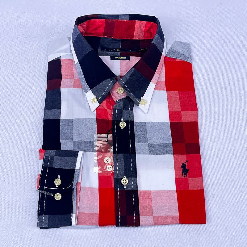 Men's Crimson Patchwork Check Shirt