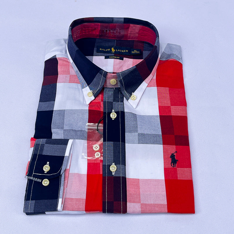 Men's Crimson Patchwork Check Shirt